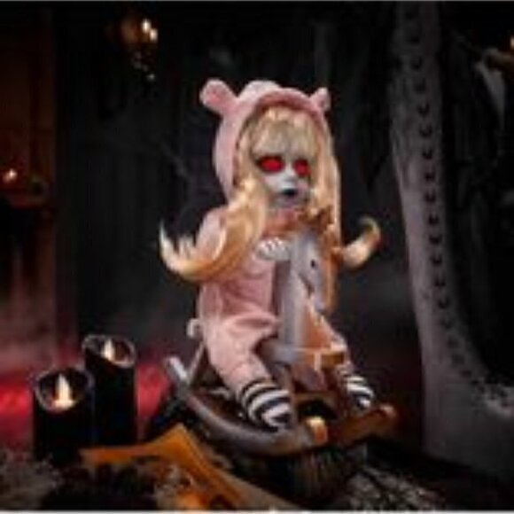 Nwt-"Last ONE"halloween 17" Animated Creepy Singing Doll on Rocking Horse Motion - Picture 7 of 16